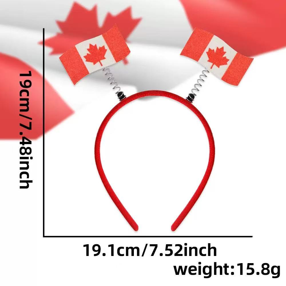 Worldcup Canada Fan Headband and Hand Flag Set, 3 Piece Party Accessories for Sports Events, Bouncy Flag Headband with 2 Mini Flags