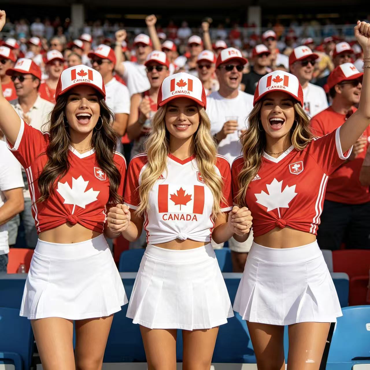 worldcup Canada Flag Snapback Hat with 2 Hand Flags, Adjustable 52-58cm, Red and White, Canadian Pride Combo Set
