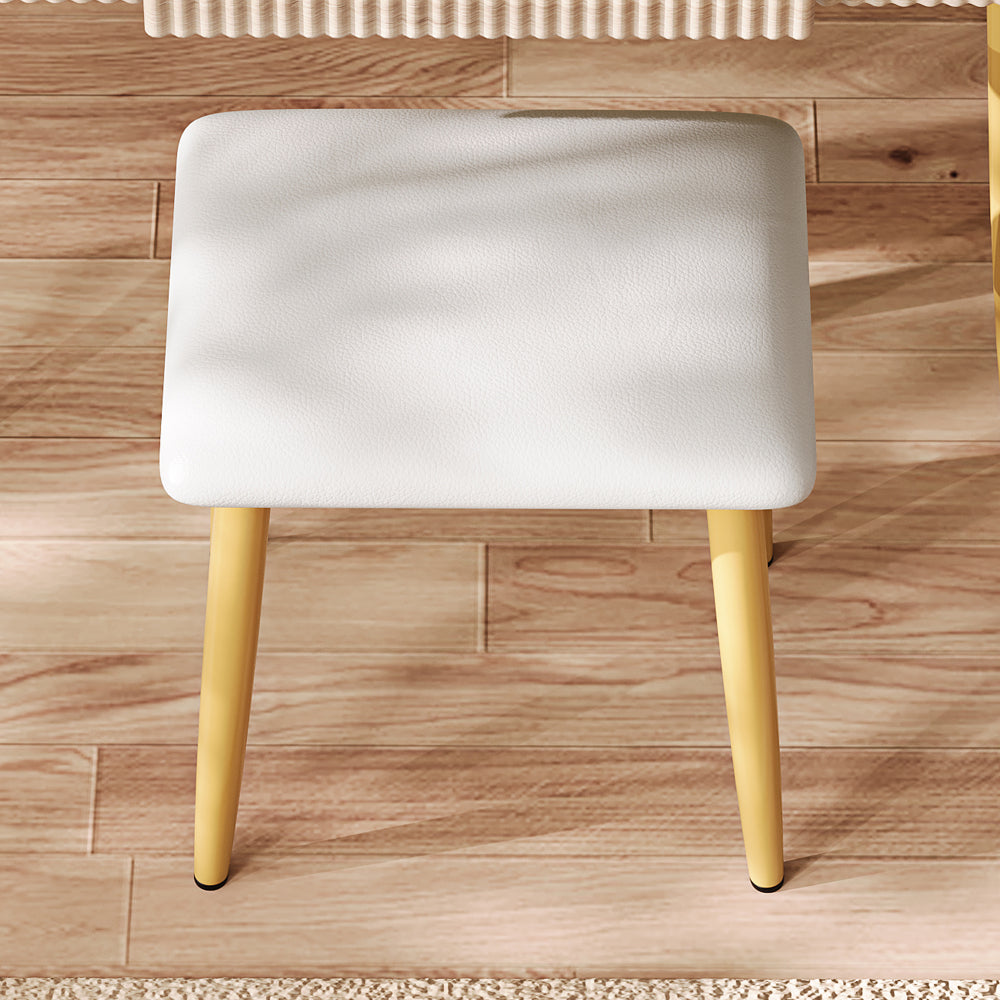 4-Drawer Vanity Desk with LED Mirror & Carved Details, Fluted Makeup Table with Metal Legs and PU Stool, Carved Dressing Table with Jewelry Storage for Bedroom