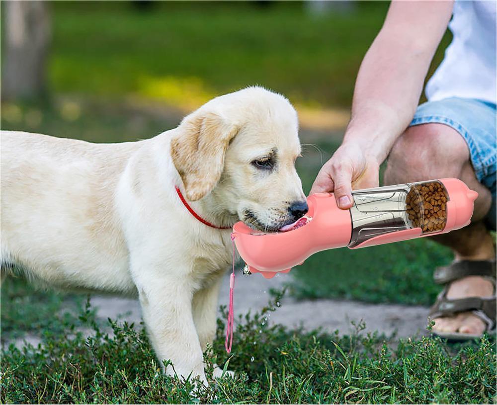 Bouteille d'eau pour animaux de compagnie, bol d'alimentation, sac poubelle, rangement, portable, voyage en plein air, bouteille d'eau pour chien 3 en 1