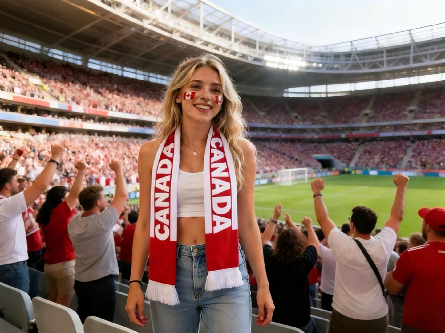 Canada Fan Scarf and Hand Flags Set, Red and White, Maple Leaf Design, World Cup Soccer Supporter Kit