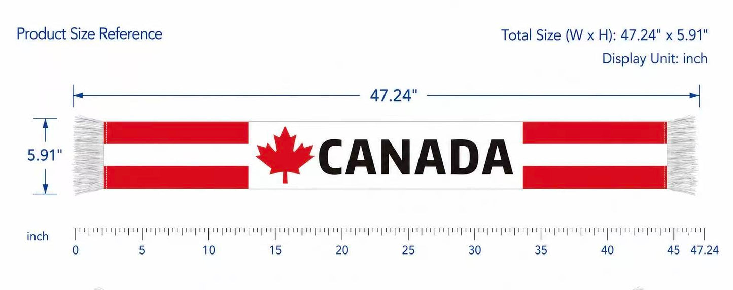 Canada Fan Scarf and Hand Flags Set, Red and White, Maple Leaf Design, World Cup Soccer Supporter Kit