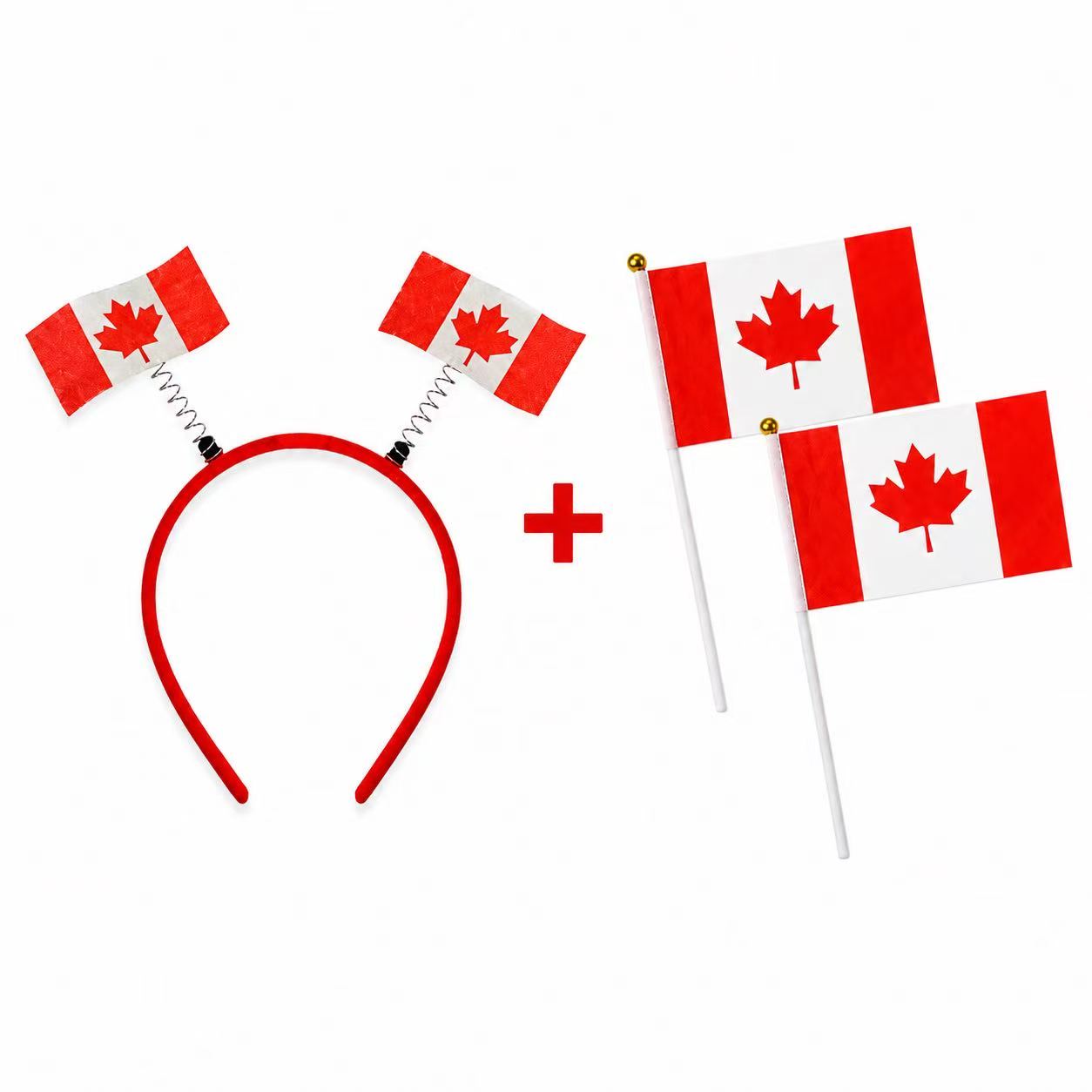 Worldcup Canada Fan Headband and Hand Flag Set, 3 Piece Party Accessories for Sports Events, Bouncy Flag Headband with 2 Mini Flags