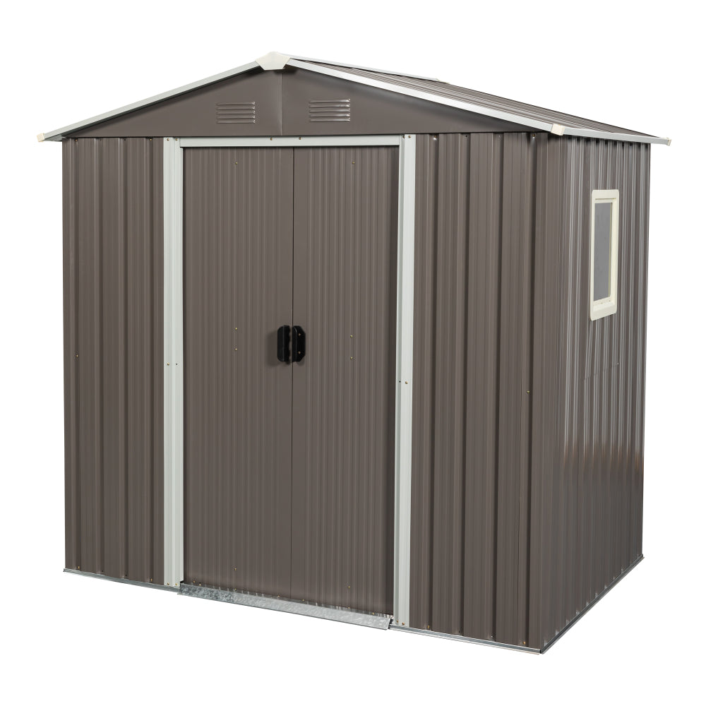 6ft x 5ft Outdoor Metal Storage Shed gray With window and foundation