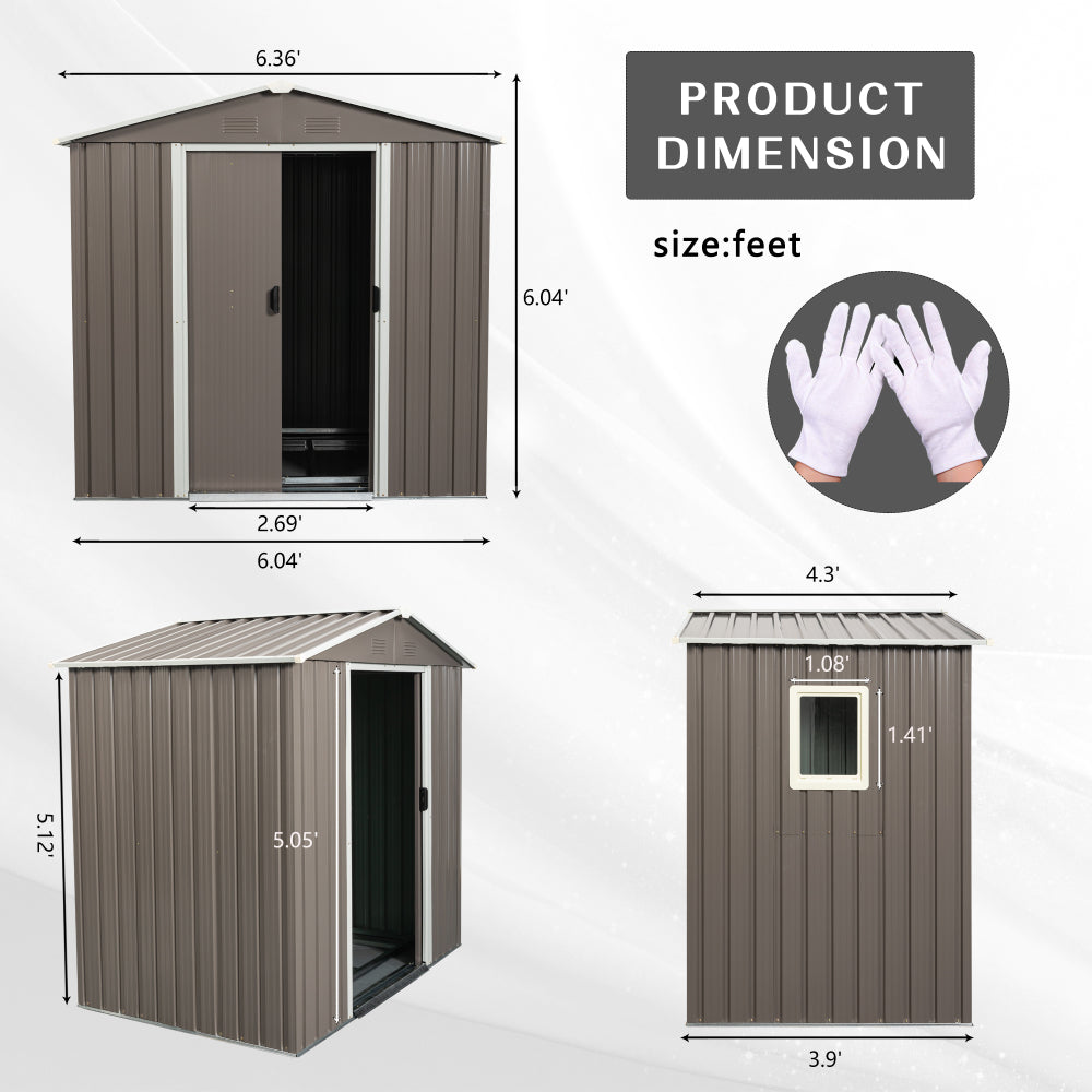 6ft x 5ft Outdoor Metal Storage Shed gray With window and foundation