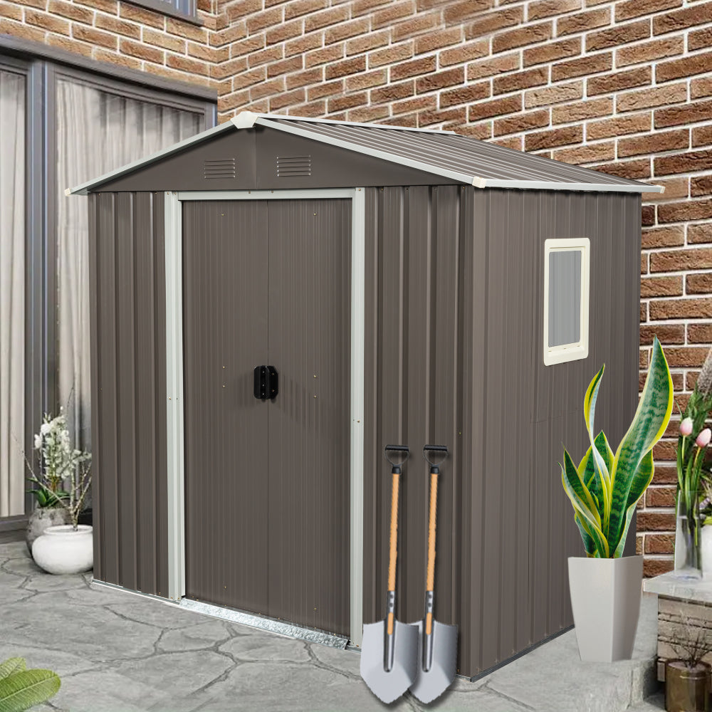 6ft x 5ft Outdoor Metal Storage Shed gray With window and foundation