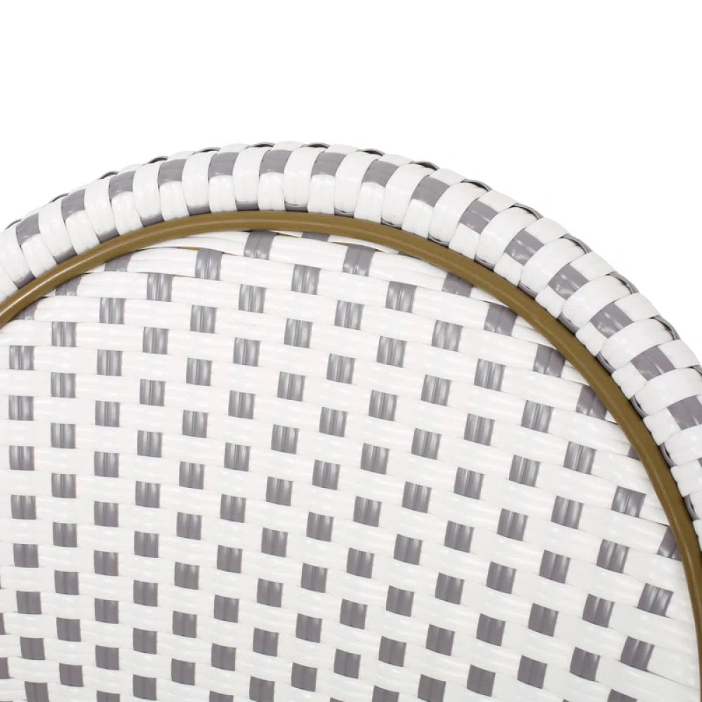 Outdoor PE Ratten and Aluminum French Bistro Chairs, Set of 2, Rusted Grey & White, Bamboo Print Finish