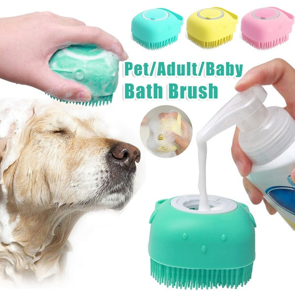 Gants de massage de bain en silicone pour chien, brosse de nettoyage de salle de bain pour chat, peigne, brosse pour chien, peut verser du shampoing, fournitures de toilettage pour chien