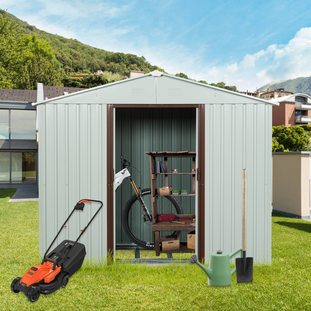 6ft x 5ft Outdoor Metal Storage Shed gray With window and foundation