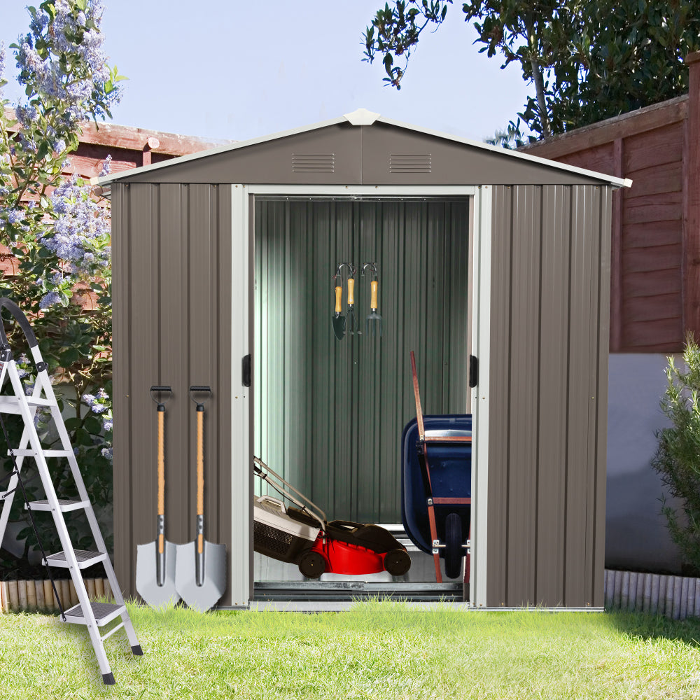 6ft x 5ft Outdoor Metal Storage Shed gray With window and foundation