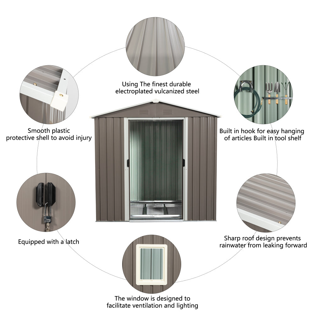6ft x 5ft Outdoor Metal Storage Shed gray With window and foundation