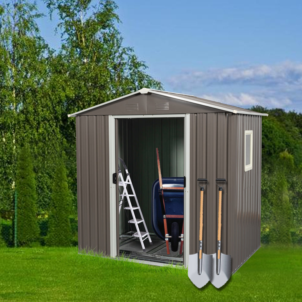 6ft x 5ft Outdoor Metal Storage Shed gray With window and foundation