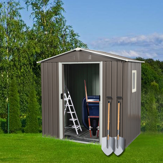 6ft x 5ft Outdoor Metal Storage Shed gray With window and foundation
