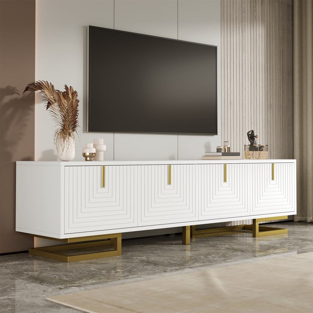 TV Stand with textured doors, TV furniture, gold handles and gold legs