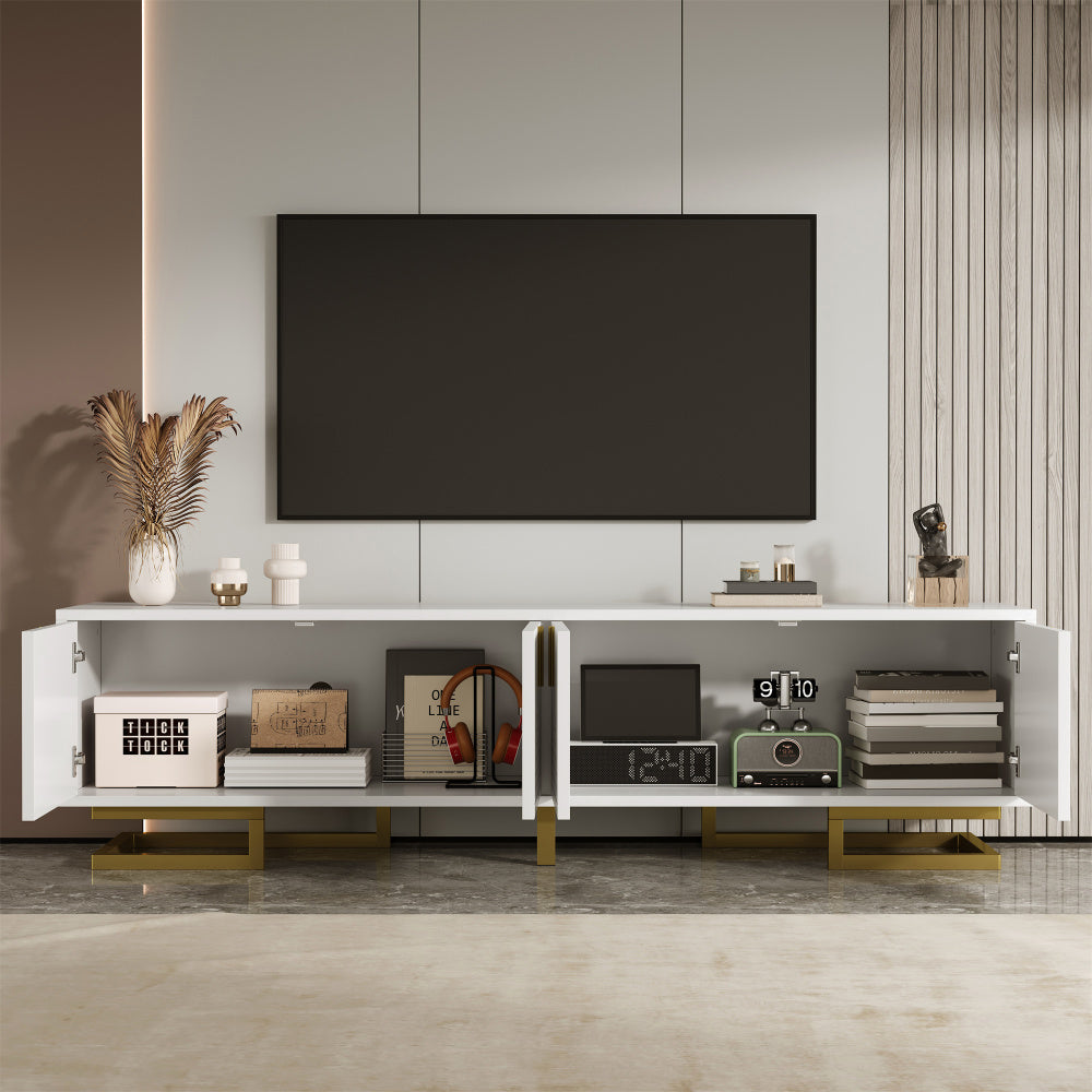 TV Stand with textured doors, TV furniture, gold handles and gold legs