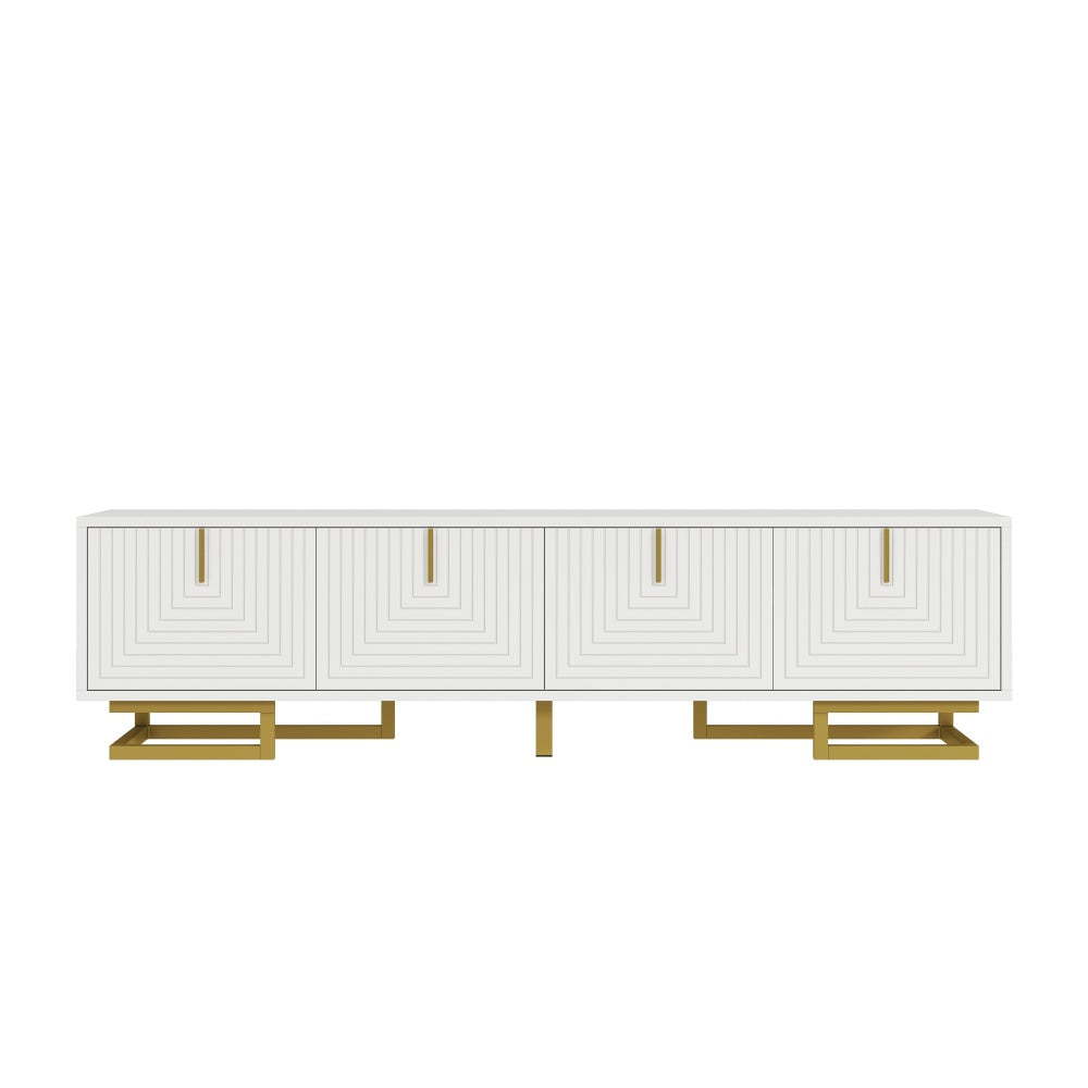 TV Stand with textured doors, TV furniture, gold handles and gold legs